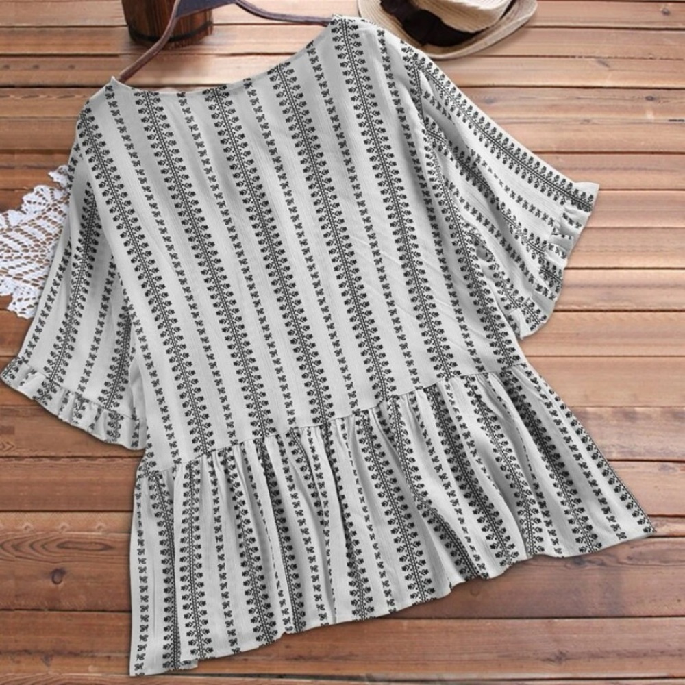 Button Front Ruffle Hem Smock Blouse - Picture 2 of 5